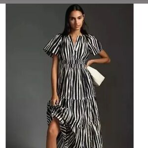 Anthropologie The Somerset Maxi Dress Black Striped XS